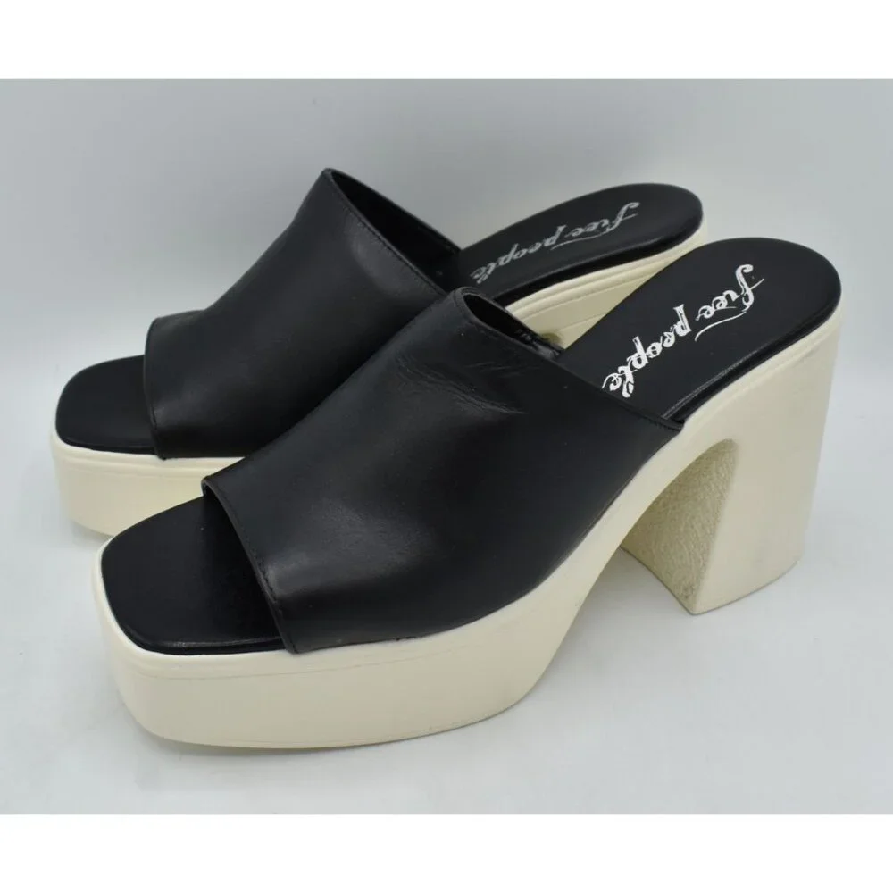 Free People Womens US 9.5 EU 40 Zoe Black Heeled Platform Slide Sandals‎ Shoes